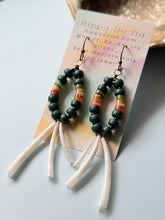 Load image into Gallery viewer, Native Boho Rainbow Heishi Shell and Dentalium Shell Dangle Earrings