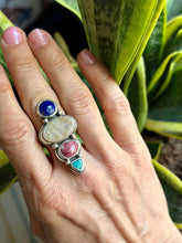 Load image into Gallery viewer, Lapis, Fossilized Coral, Pink Thulite,Nevada Turquoise, size 8.25
