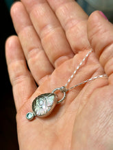 Load image into Gallery viewer, Carved Evil Eye Black Tahitian MOP and Aqua Kyanite Sterling Silver Necklace
