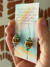 Load image into Gallery viewer, Boho Czech Glass and Campitos Turquoise Sterling Silver Dangle Earrings