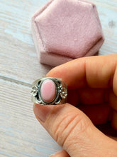 Load image into Gallery viewer, Floral Pink Conch Sterling Silver Wideband Ring, Size 9