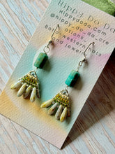 Load image into Gallery viewer, Mini Boho Beaded Fan Earrings with Chrysocolla
