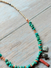 Load image into Gallery viewer, Vintage Charmed Turquoise and Coral Beaded Necklace
