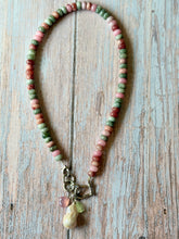 Load image into Gallery viewer, Berries and Cream Jade Beaded Carabiner Necklace