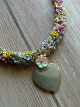 Load image into Gallery viewer, Vintage Amazoite Heart and Floral Beaded Necklace