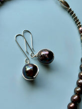 Load image into Gallery viewer, Beautiful Peacock Iridescent Luster Baroque Pearl Sterling Silver Dangle Earrings