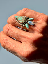 Load image into Gallery viewer, Mermaid Queen Royston Turquoise and Australian Opal Doublet Sterling Silver Ring, Size 7.25