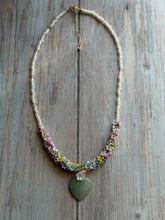 Load image into Gallery viewer, Vintage Amazoite Heart and Floral Beaded Necklace