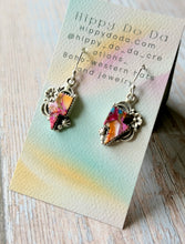 Load image into Gallery viewer, Spiny Oyster and Mojave Lightened Bolt Turquoise Dangle Earrings