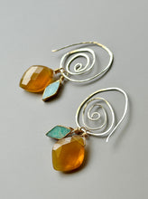 Load image into Gallery viewer, Treasure Trunk Mixed Metal, Amazonite and Yellow Chalcedony Gemstone Hammered Dangle Earrings