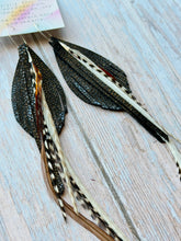 Load image into Gallery viewer, Light As A Feather FUN Black Stingray Rooster Feather Silver Hoop Earrings