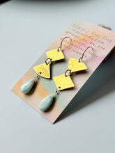 Load image into Gallery viewer, Mixed Metal Natural Larimar and Abstract Brass Dangle Earrings