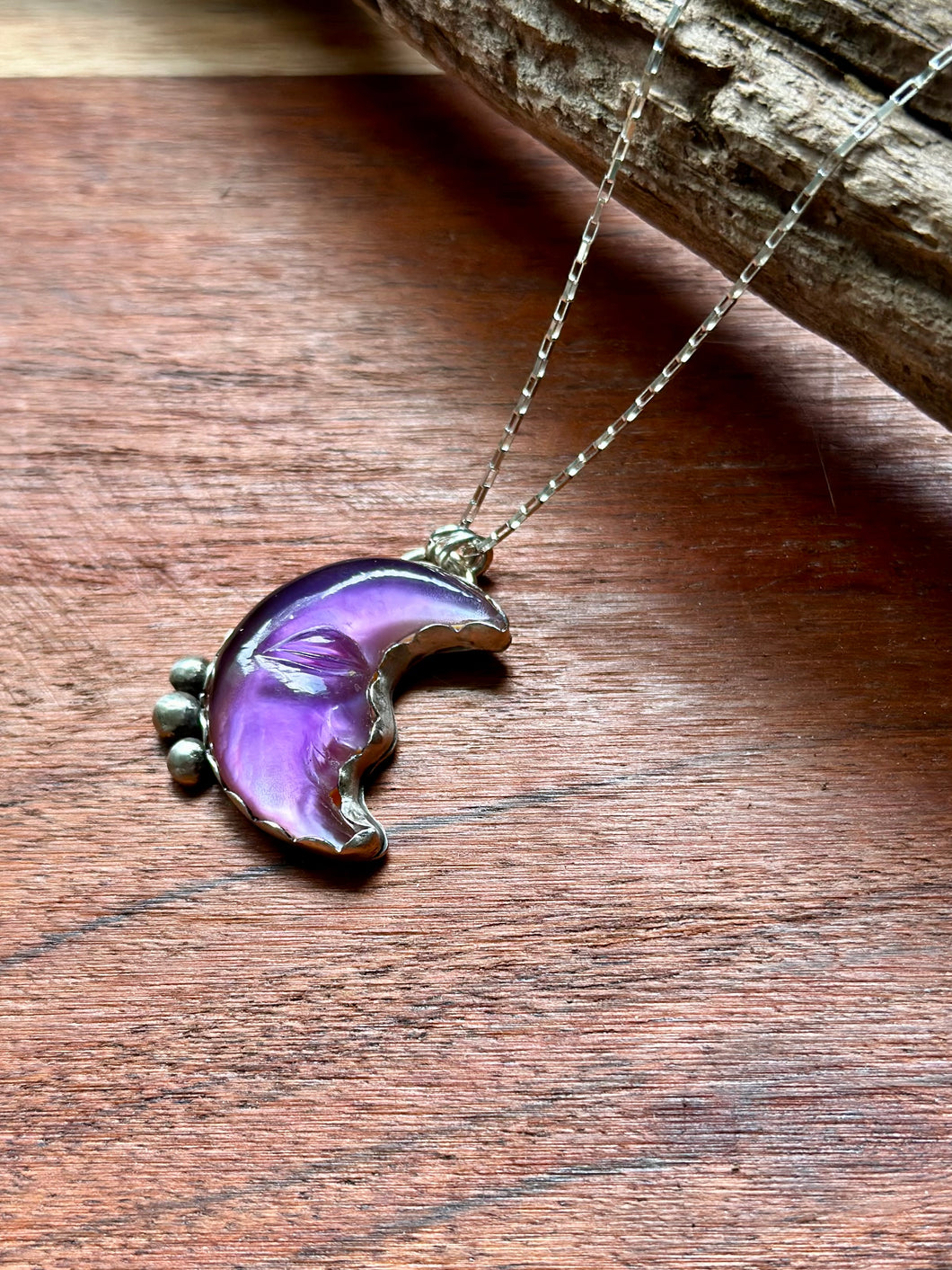 Moonface Amethyst and MOP Doublet Sterling Silver Necklace