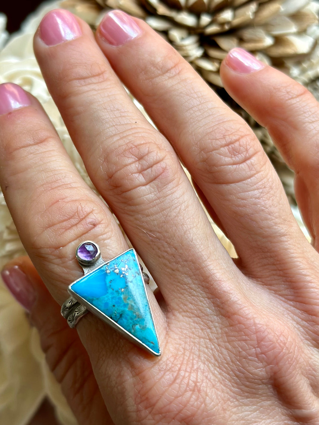 Cripple Creek Turquoise and Amethyst Ring, Size 8.25