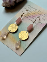 Load image into Gallery viewer, Mixed Metal Pink Guava and Rose Quartz Floral Dangle Earrings
