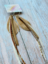 Load image into Gallery viewer, Light As A Feather FUN Tan Nubuck Rooster Feather Silver Hoop Earrings