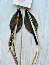 Load image into Gallery viewer, Light As A Feather FUN Black Stingray Rooster Feather Silver Hoop Earrings