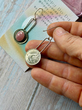 Load image into Gallery viewer, Pink Guava Quartz and Canadian Coin Dangle Earrings