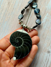 Load image into Gallery viewer, SALTY COLLECTION Vintage Nautilus Fossil and Blue Mother of Pearl Sterling Silver Necklace