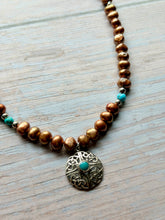 Load image into Gallery viewer, Vintage Turquoise and Coppery Freshwater Sterling Silver Necklace