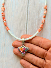 Load image into Gallery viewer, Spiny Oyster Mojave Turquoise Cow and Coral Sterling Silver Necklace