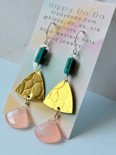 Load image into Gallery viewer, Treasure Trunk Mixed Metal, Chrysocolla and Pink Chalcedony Gemstone Dangle Earrings
