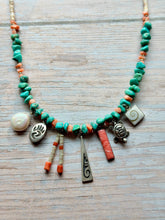 Load image into Gallery viewer, Vintage Charmed Turquoise and Coral Beaded Necklace