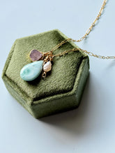 Load image into Gallery viewer, Ocean Waves Freshwater Pearl, Larimar And Ruby 14k Gold Fill Necklace