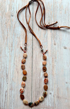 Load image into Gallery viewer, Autumn Refresh Rugged Red Creek Jasper Leather Adjustable Necklace