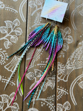 Load image into Gallery viewer, Light As A Feather FUN Lisa Frank Rooster Feather Silver Hoop Earrings