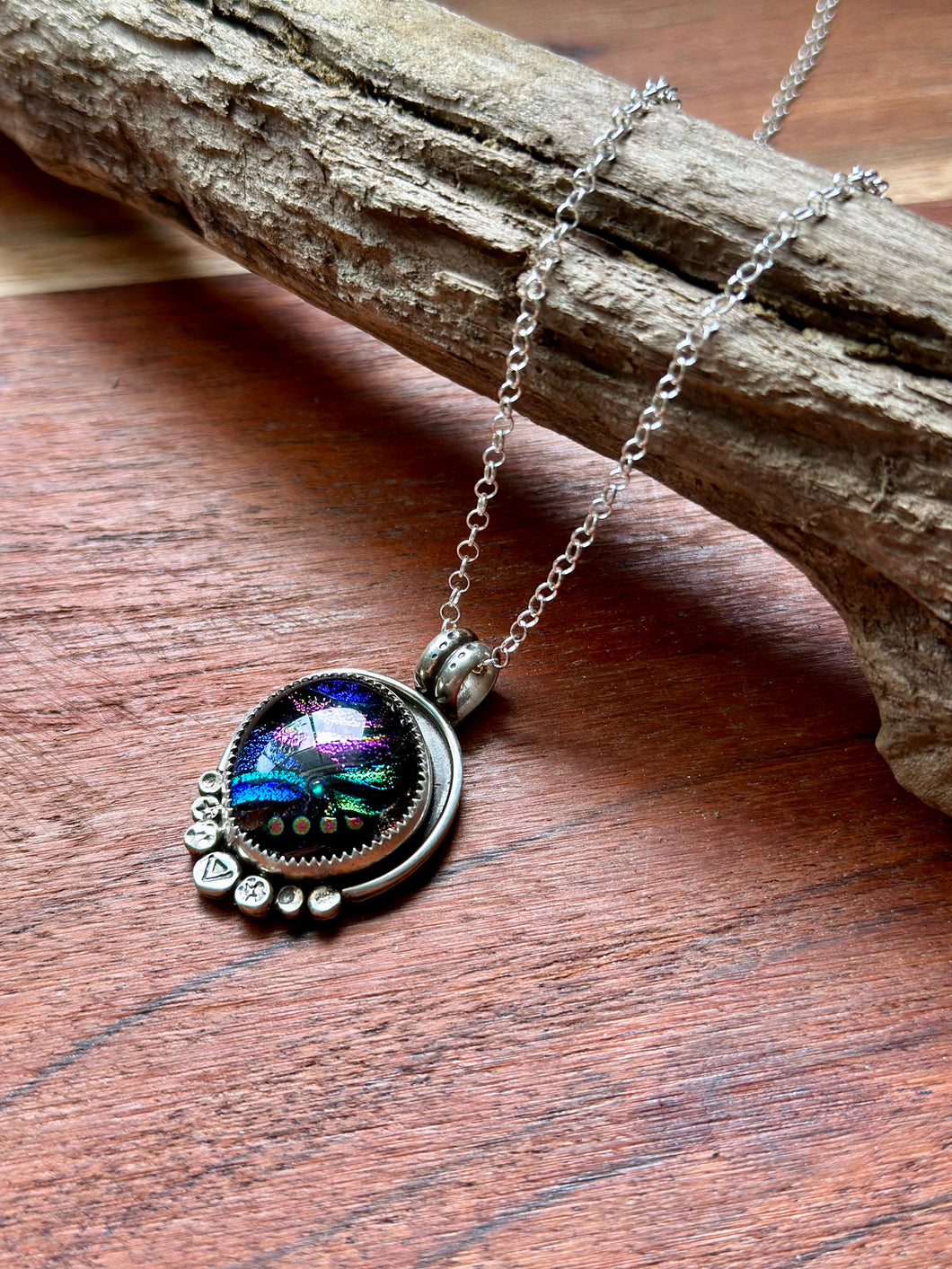 Mosaic Dichroic Glass Sterling Silver Necklace