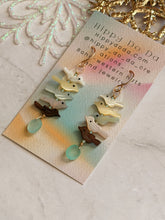 Load image into Gallery viewer, TBFL Collection, Fetish Birds on a Wire, Gold Filk Dangle Earrings