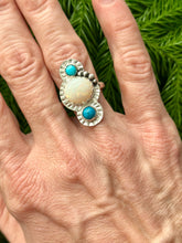 Load image into Gallery viewer, Australian White Opal and Royston Turquoise Sterling Silver Ring, Sz 7.25