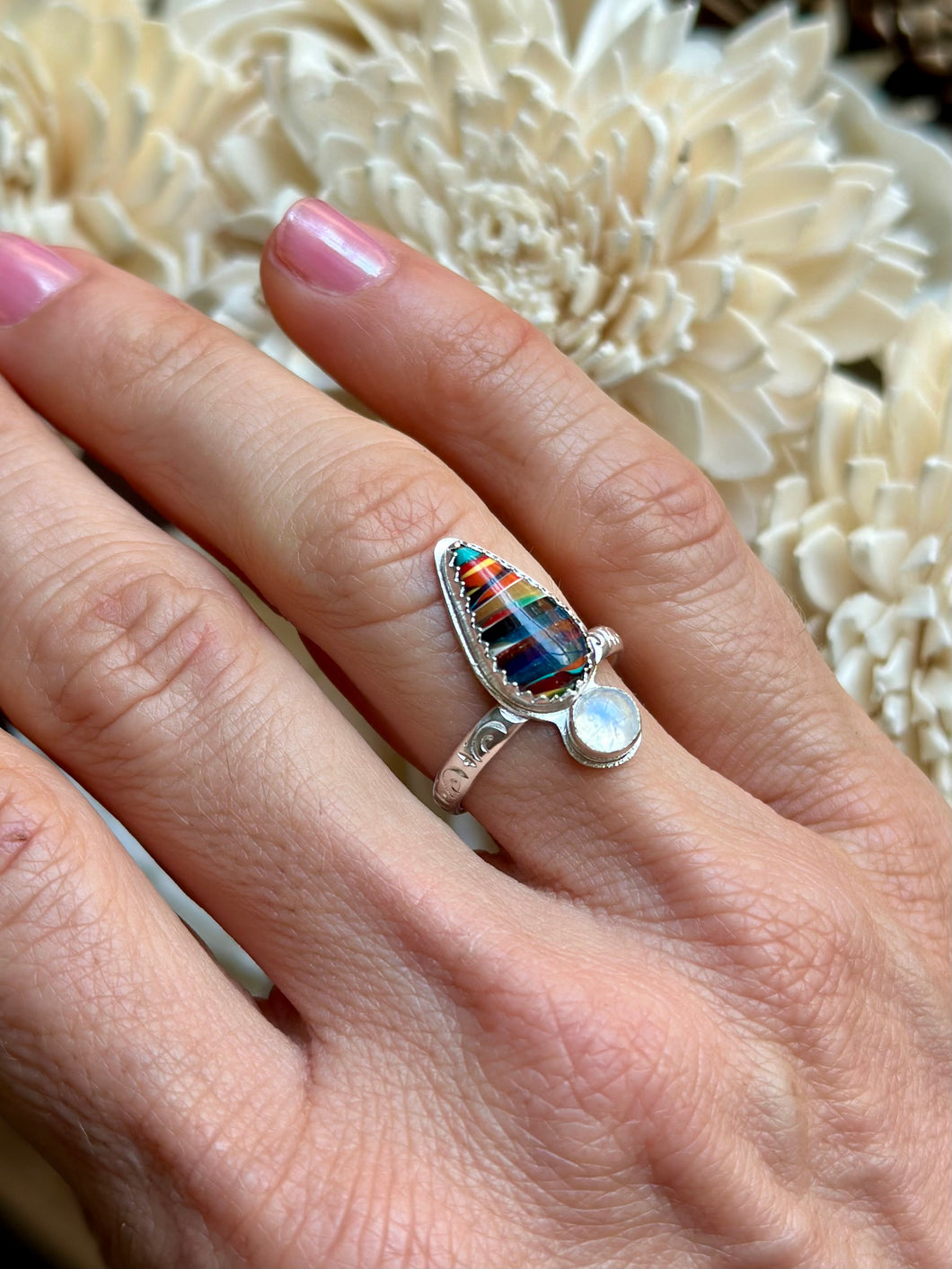 Oregon Surfite and Moonstone Ring, size 6.5