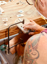 Load image into Gallery viewer, Mixed Metal Hand Stamped Copper and Sterling Silver Birdie Dangles