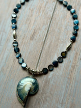 Load image into Gallery viewer, SALTY COLLECTION Vintage Nautilus Fossil and Blue Mother of Pearl Sterling Silver Necklace