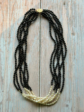 Load image into Gallery viewer, Black Onyx and Rice Pearl Gold Fill Multistrand Vintage Necklace