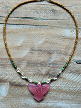 Load image into Gallery viewer, Carved Pink Onyx Thunderbird Beaded Necklace