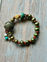 Load image into Gallery viewer, SALTY COLLECTION Green Freshwater Pearl Hand Knotted Leather Bracelet