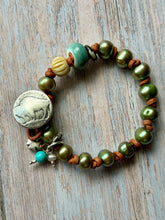 Load image into Gallery viewer, SALTY COLLECTION Green Freshwater Pearl Hand Knotted Leather Bracelet