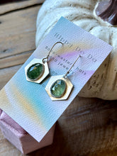 Load image into Gallery viewer, Hexagon Green Rabbit Hair Quartz Sterling Silver Earrings
