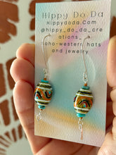 Load image into Gallery viewer, Boho Czech Glass and Campitos Turquoise Sterling Silver Dangle Earrings