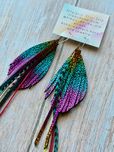 Load image into Gallery viewer, Light As A Feather FUN Lisa Frank Rooster Feather Silver Hoop Earrings