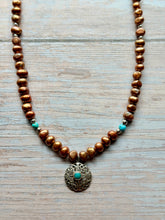 Load image into Gallery viewer, Vintage Turquoise and Coppery Freshwater Sterling Silver Necklace