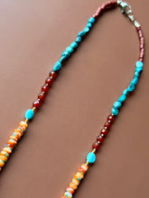 Load image into Gallery viewer, Boho Mixed Media Spiny Oyster, Czech Glass, Carnelian and Turquoise Necklace.