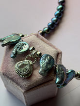 Load image into Gallery viewer, Spectacular Mermaid White Topaz and Iridescent Peacock Freshwater Pearl Sterling Silver Statement Necklace