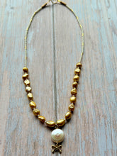 Load image into Gallery viewer, Golden Bow and Freshwater Pearl Petite Gold Fill Necklace