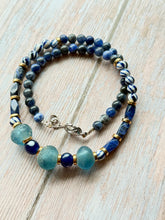 Load image into Gallery viewer, Autumn Refresh Vintage Sea Glass and Sodalite Gemstone Necklace