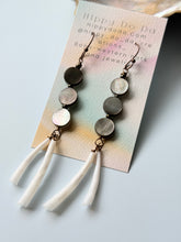 Load image into Gallery viewer, Native Black Mother of Pearl Shell and Dentalium Shell Dangle Earrings