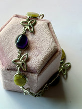 Load image into Gallery viewer, Vintage Celtic Trinity Knot Amethyst and Jade Sterling Silver Bracelet